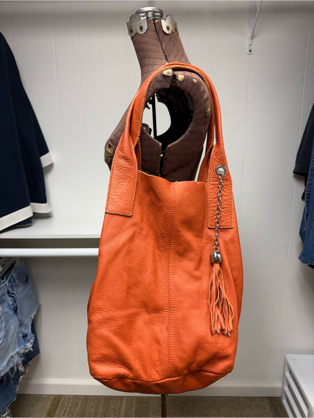 Nardelli Burnt Orange Soft Italian Leather Unstructured Hobo Shoulder Bag